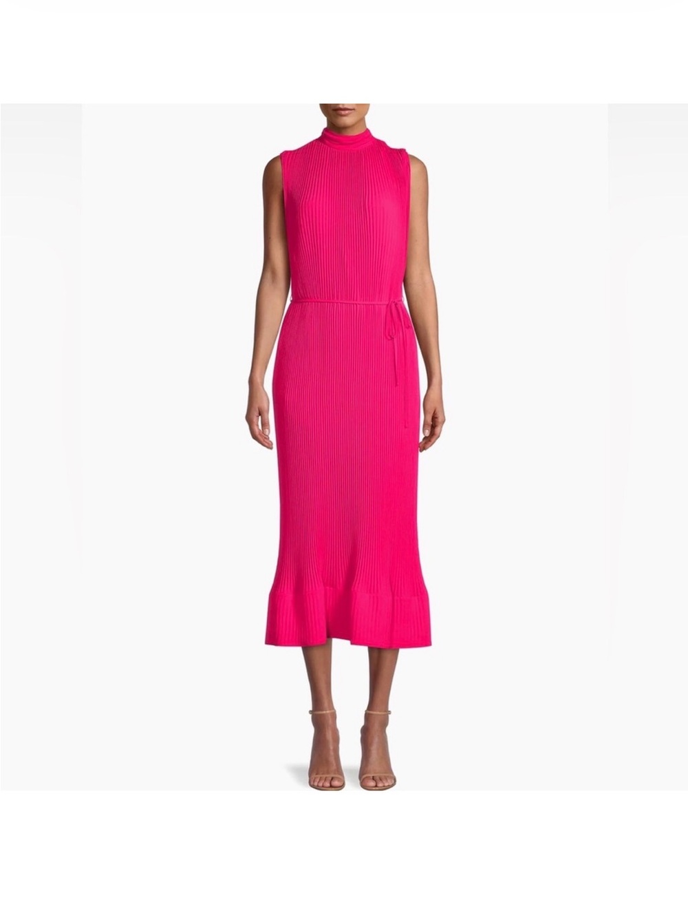 Milly Dress Melina NWT sz 4 Sleeveless Ribbed Midi Dress in Hot Pink